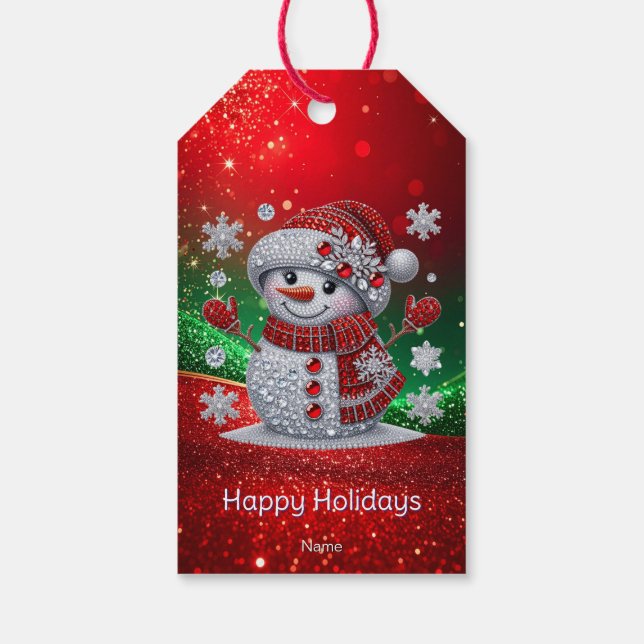 Étiquette de cadeau de vacances bonhomme de neige  (Dos)
