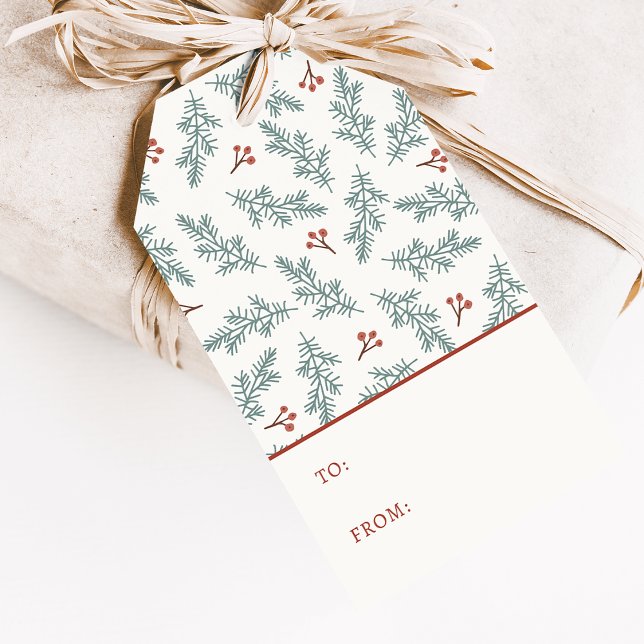 Étiquette de cadeau de vacances botanique (Watercolor Greenery and Red Berries Botanical Holiday Gift Tag by Painted Paperie
)