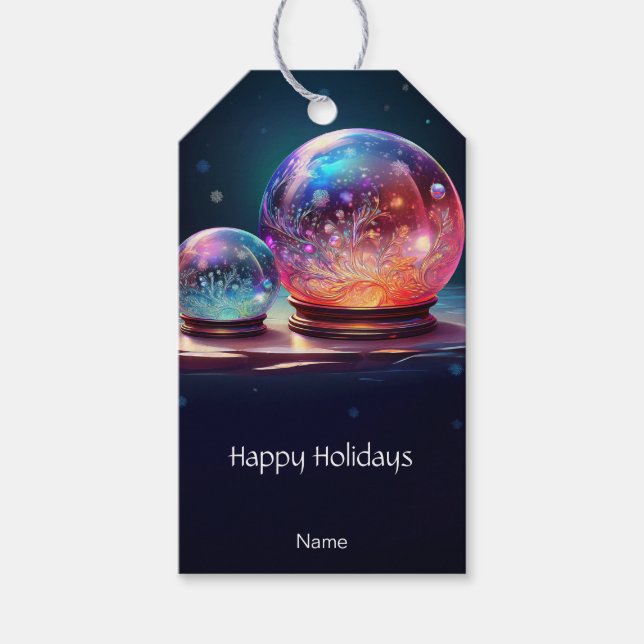 Étiquette de cadeau de vacances Boules de neige en (Devant)
