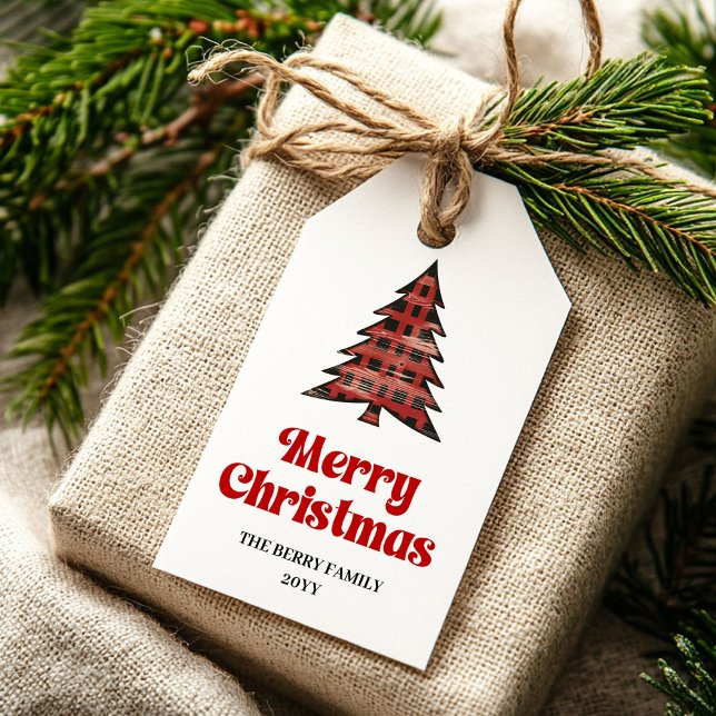 Étiquette de cadeau de vacances d'arbre de Buffalo (Cozy Buffalo Tree Holiday Gift Tag)