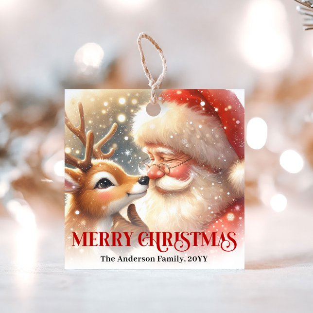Étiquette de cadeau de vacances de Père Noël de de (Funny Cartoon Santa Rudolph Holiday Gift Tag Art)