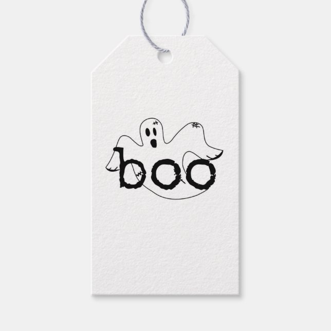 Étiquette de cadeau d'Halloween, Fantôme, Hou (Devant)