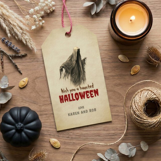 Étiquette de cadeau d'Halloween Fantôme Vintage (Créateur téléchargé)