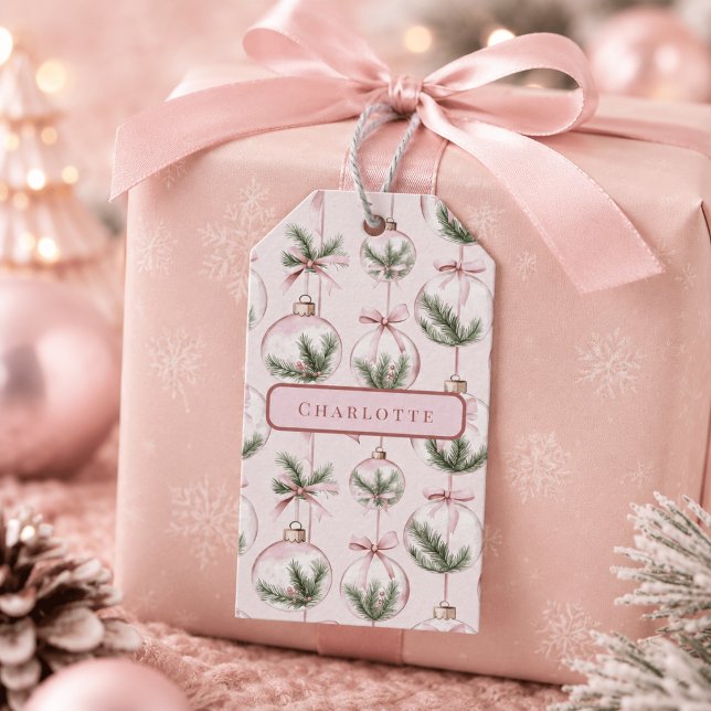 Étiquette de cadeau d'ornement de Noël rose modern (Créateur téléchargé)