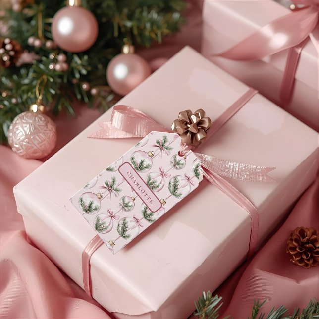 Étiquette de cadeau d'ornement de Noël rose modern (Créateur téléchargé)