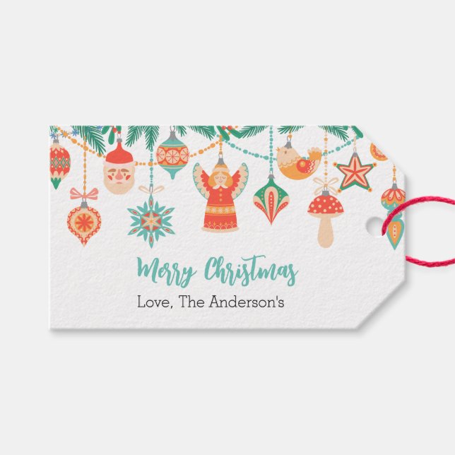 Étiquette de cadeau d'ornements suspendus Noël (Devant (Horizontal))
