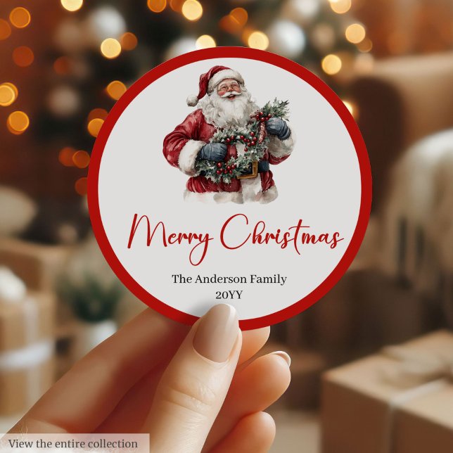 Étiquette de cadeau drôle de Père Noël pour la fêt (Funny Santa Claus Gift Label for Christmas Party)