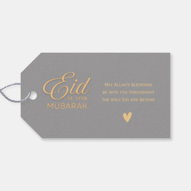Étiquette de cadeau Eid grise élégante en or (Dos (Horizontal))