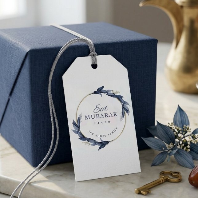 Étiquette de cadeau Eid Mubarak à motif floral ble (Créateur téléchargé)