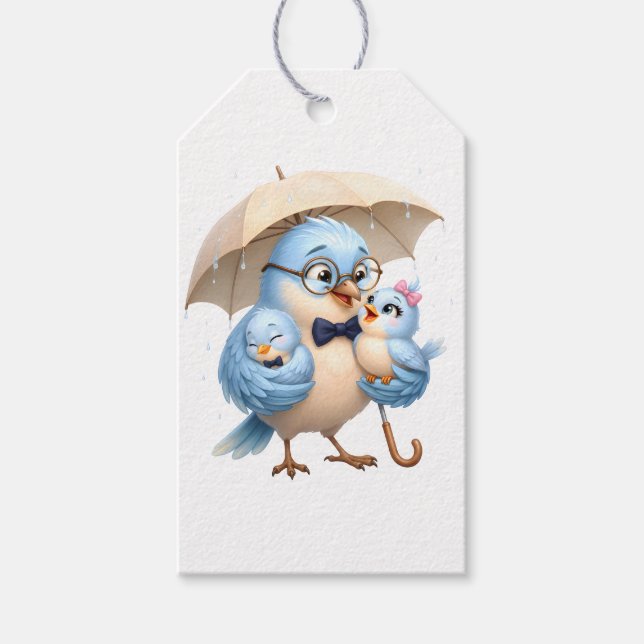 Étiquette de cadeau Famille Oiseau Bleu Papa (Devant)