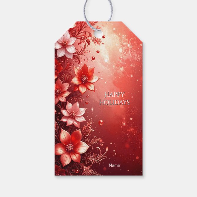 Étiquette de cadeau festive florale rouge (Devant)