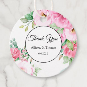 Étiquette de Cadeau Fleur Rose Merci