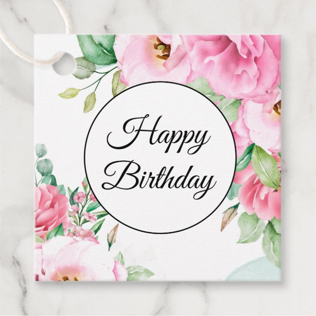 Étiquette de Cadeau Fleurie Rose Anniversaire (Devant)