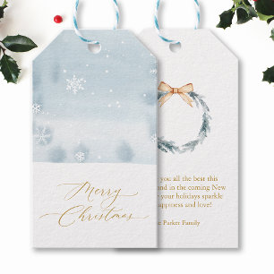 Étiquette de Cadeau Flocon de Neige Bleu Poussiére