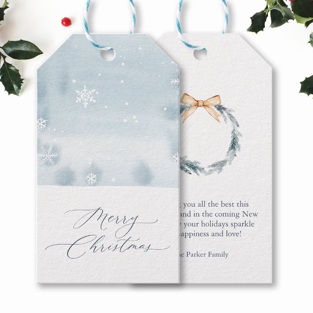 Étiquette de Cadeau Flocon de Neige Bleu Poussiére (Créateur téléchargé)