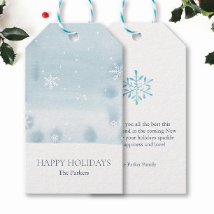 Étiquette de Cadeau Flocon de Neige Bleu Poussiére
