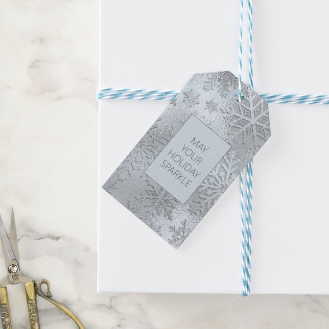 Étiquette de cadeau flocons de neige bleu glace mo (Créateur téléchargé)