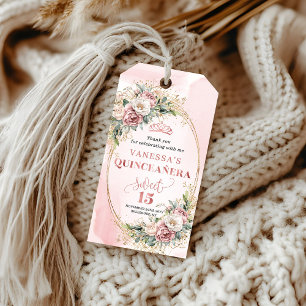 Étiquette de cadeau Floral Boho Quinceañera Rose P