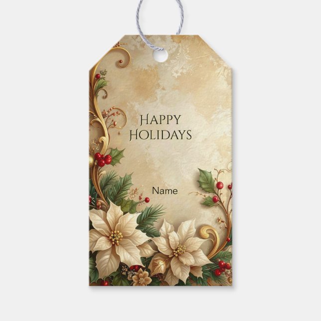 Étiquette de cadeau floral de Noël (Devant)