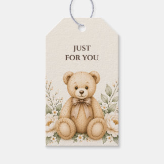 Étiquette de cadeau floral Ourson Rien que pour vo