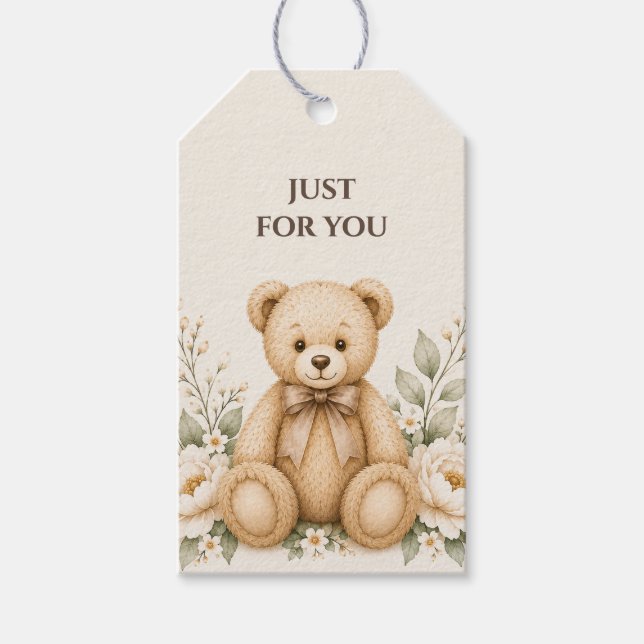 Étiquette de cadeau floral Ourson Rien que pour vo (Devant)