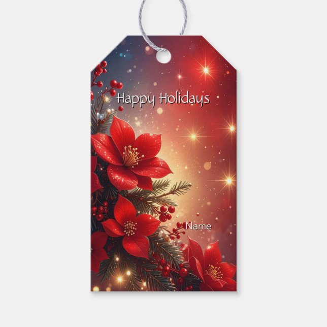Étiquette de cadeau florale de Noël rouge (Devant)