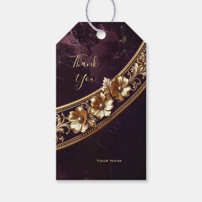Étiquette de cadeau florale dorée ornée (Devant)
