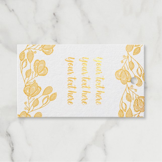 Étiquette de cadeau florale en feuille d'or élégan (Recto (horizontal))