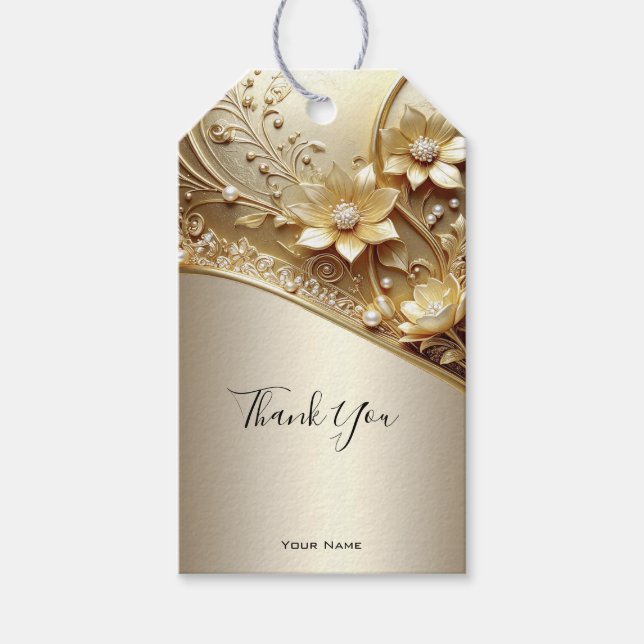 Étiquette de cadeau florale en or moderne ornée de (Devant)