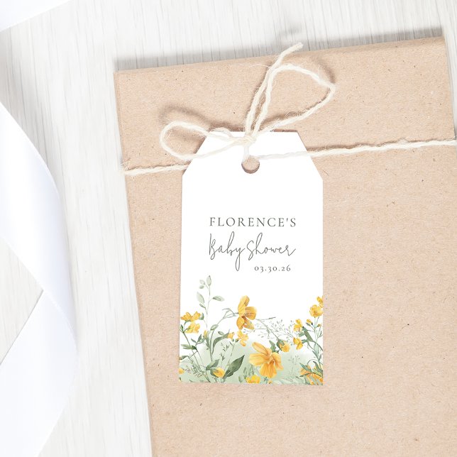 Étiquette de cadeau florale jaune élégante (Créateur téléchargé)