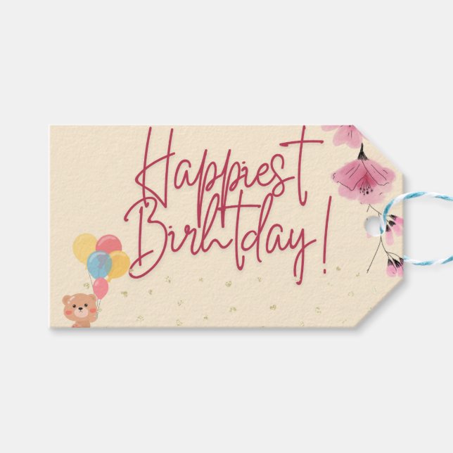 étiquette de cadeau florale rose pour anniversaire (Devant (Horizontal))