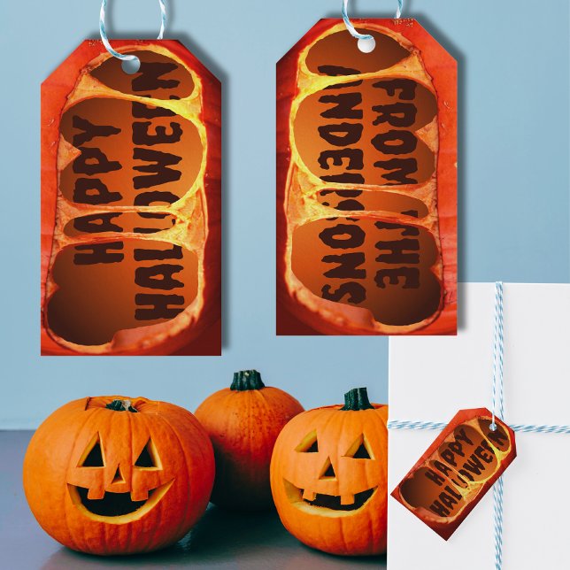 Étiquette de cadeau Halloween citrouille orange ef (Créateur téléchargé)