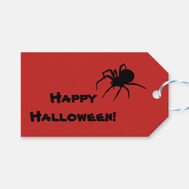 Étiquette de cadeau Halloween Rouge avec Veuve Noi (Devant (Horizontal))