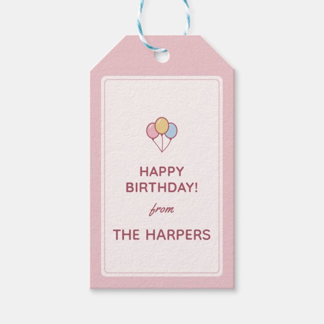Étiquette de cadeau "Joyeux Anniversaire De" Nom (Devant)