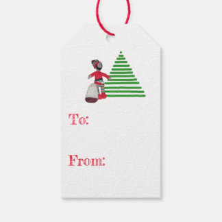Étiquette de cadeau - Lutin et arbre