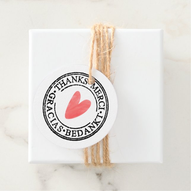 Étiquette de Cadeau Merci - Rond Cœur Rouge Mignon (En situation)