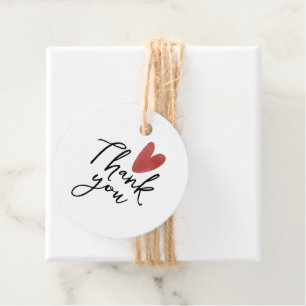 Étiquette de Cadeau Merci - Rond Cœur Rouge Mignon