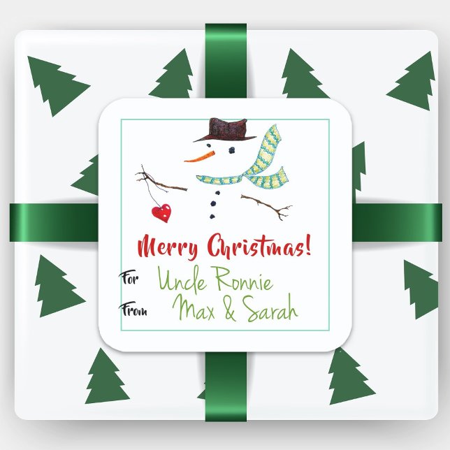 Étiquette de Cadeau Noël Art Bonhomme de Neige ave (Créateur téléchargé)