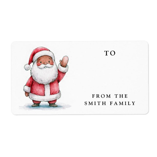 Étiquette de cadeau Noël Santa agitant vers (Devant)
