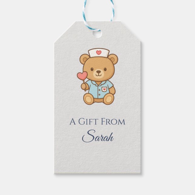 Étiquette de cadeau Ourson infirmière (Devant)