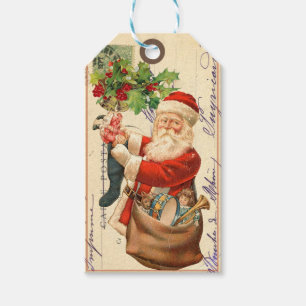 Étiquette de cadeau Père Noël Vintage Ancien Monde