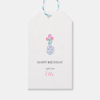 Étiquette de cadeau personnalisée avec vase de fle