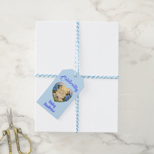 Étiquette de cadeau personnalisée pour bébé garçon (Avec de laficelle)