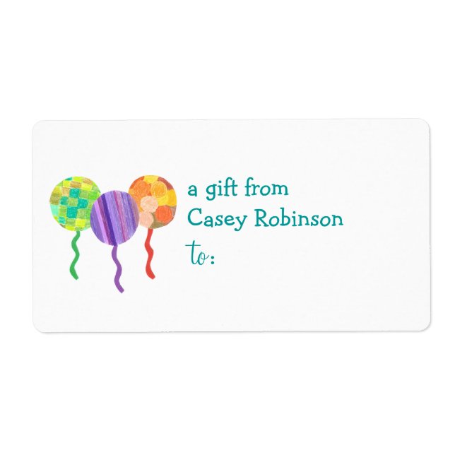 Étiquette de cadeau personnalisée -- thème ballon (Devant)