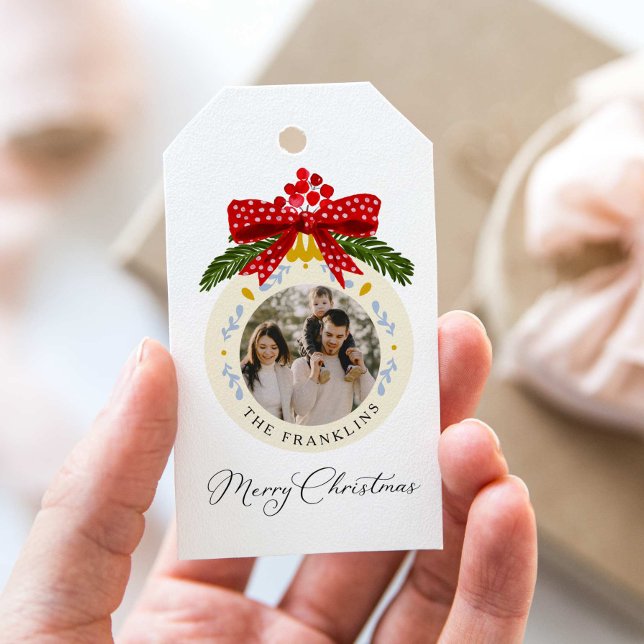 Étiquette de cadeau photo de Noël aquarelle (Créateur téléchargé)