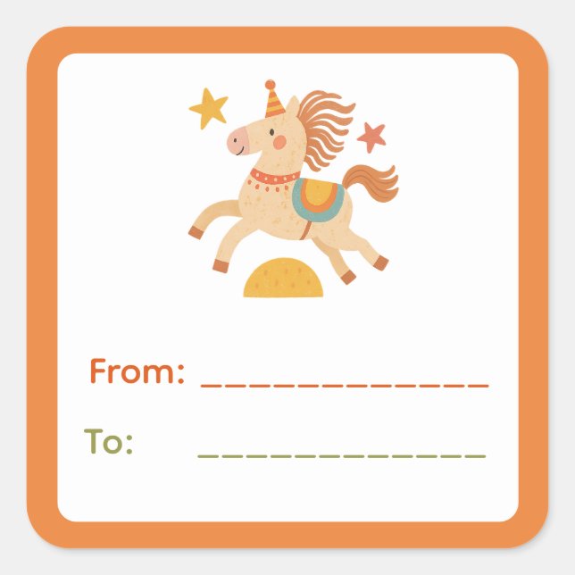 Étiquette de Cadeau Poney de Cirque (Devant)
