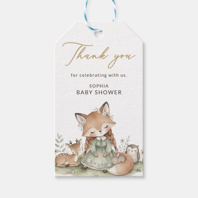 Étiquette de cadeau pour Baby Shower Fille Renarde (Devant)