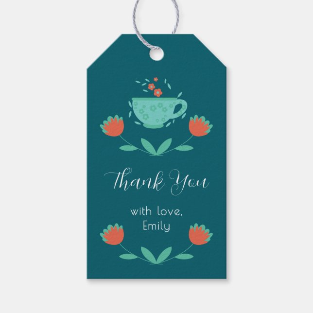 Étiquette de cadeau pour Baby Shower moderne - Thé (Devant)