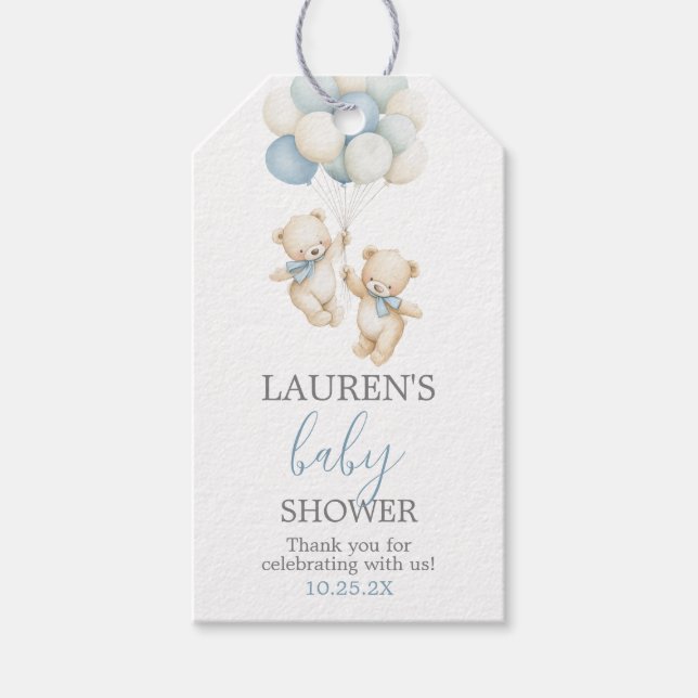 Étiquette de cadeau pour Baby Shower Oursons Jumea (Devant)
