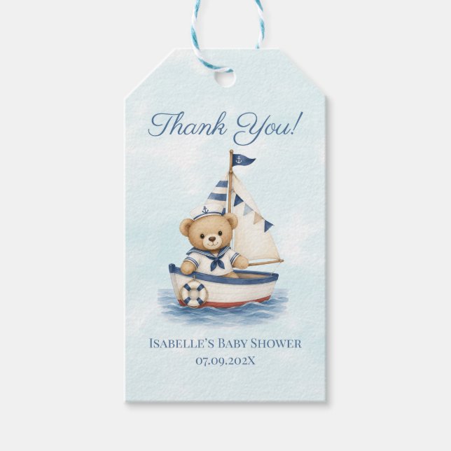 Étiquette de cadeau pour Baby Shower Petit Marin (Devant)
